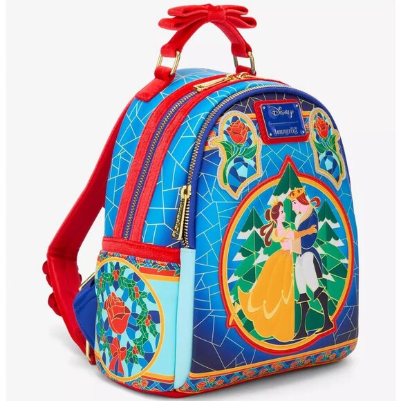 Loungefly Disney Beauty And The Beast Stained Glass Mini Backpack Bag New - Picture 2 of 4